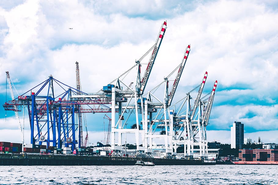 cargo docks, city and Urban, cargo, freight transportation, crane - construction machinery, transportation, machinery, shipping, water, industry