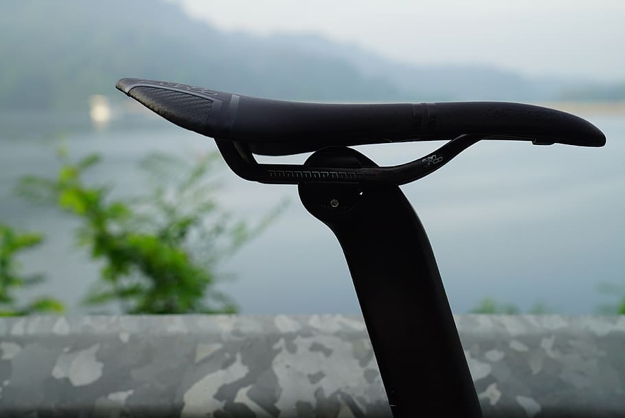 saddle, bicycle, parked, guard rails, rest, break, morning ride, focus on foreground, day, nature