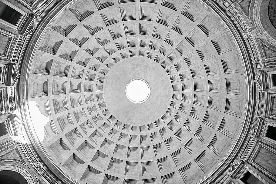 rome, architecture, italy, tourism, monument, history, ancient, roman, pantheon, black and white