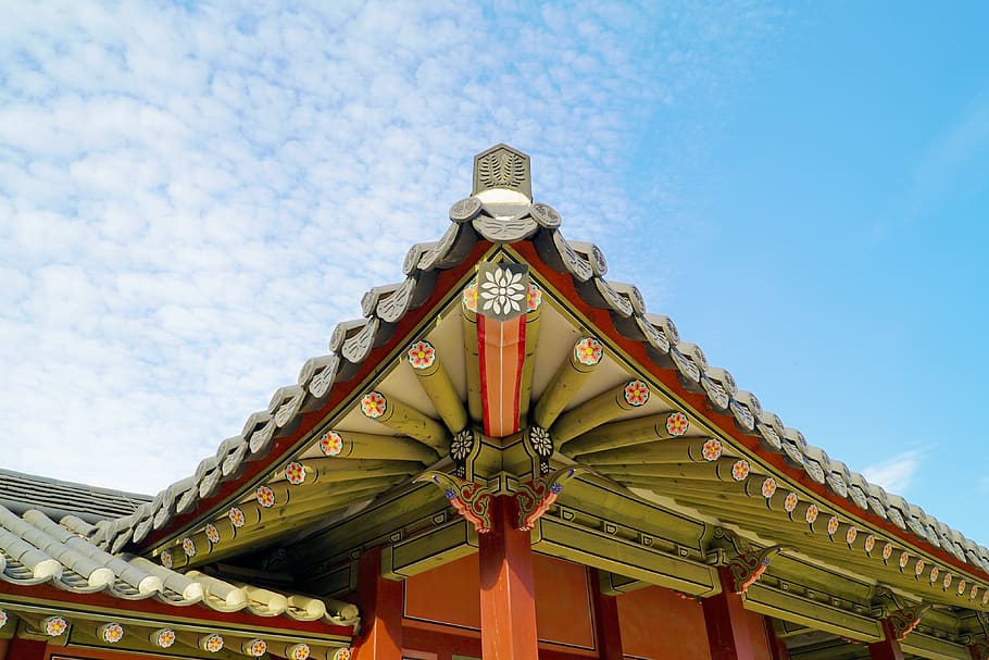 republic of korea, roof tile, traditional, korea, hanok, sky, korean, korea culture, roof, houses