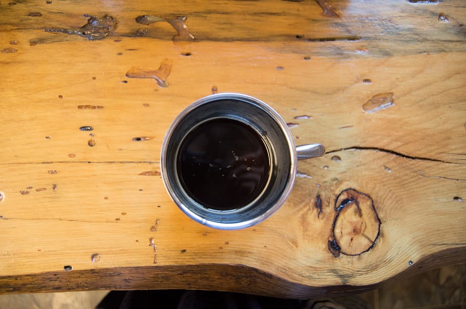 kopi, espresso, pedesaan, kehidupan kabin, dapur, meja kayu, cangkir kopi, kopi hitam, kayu - bahan, makanan dan minuman