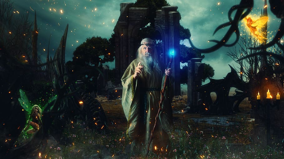 druid, fairies, magic, wallpaper, mystical, fantasy, one person, night, young adult, illuminated