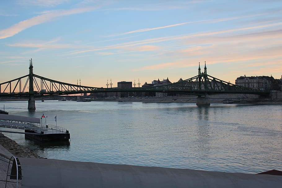danube river, liberty bridge, dusk, landscape, budapest, hungary, waterfront, water, bridge, built structure