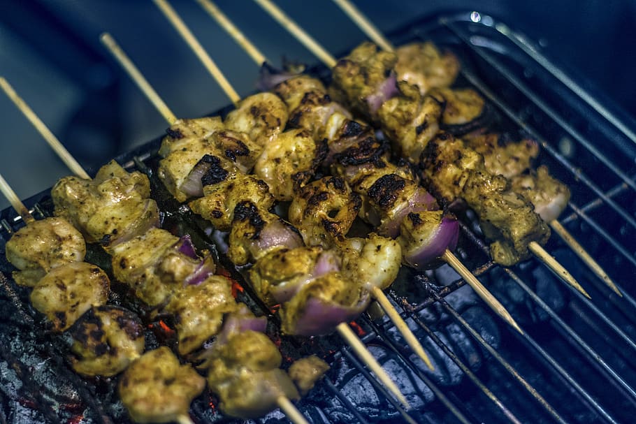 grilled, chicken, food, meat, bbq, kebab, eat, grilling, barbecue, food and drink
