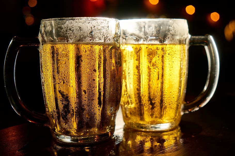 bir, alkohol, minuman, kaca, dua, dua kali lipat, perayaan, hiburan, liburan, romantis