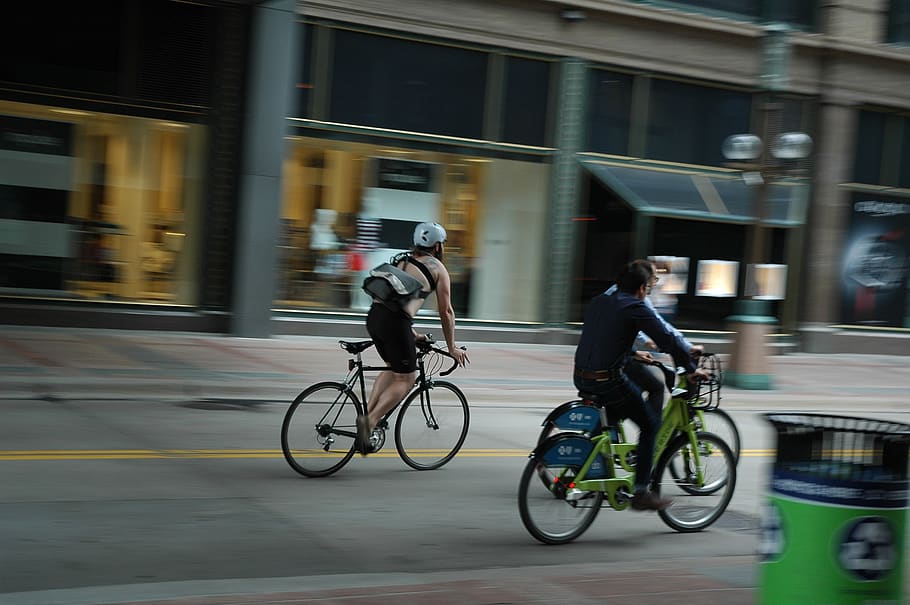 rua, bicicleta, passear, movimento, transporte, movimento borrado, cidade, arquitetura, pessoas reais, exterior do edifício