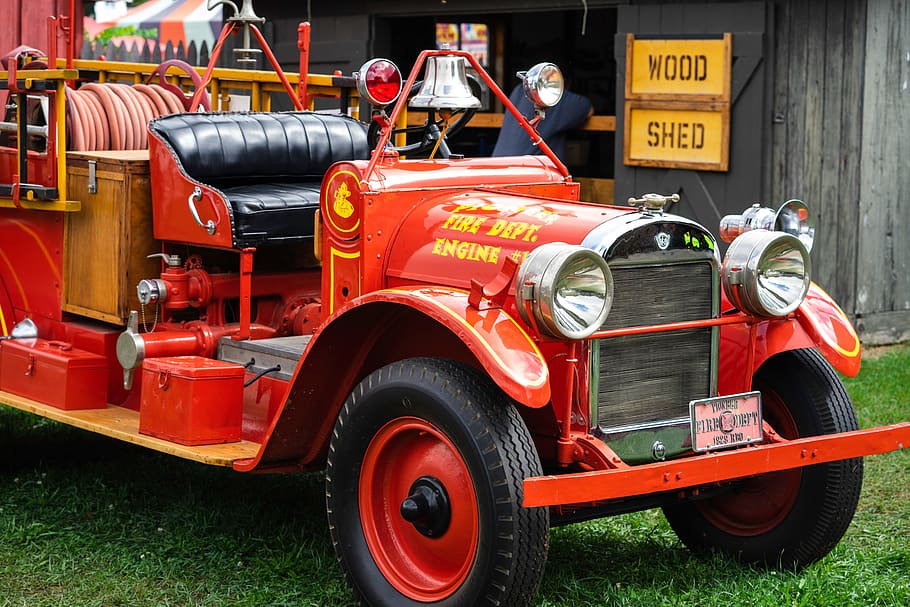 fire engine, fire truck, red car, vintage car, fire department, 1929, mode of transportation, land vehicle, transportation, red
