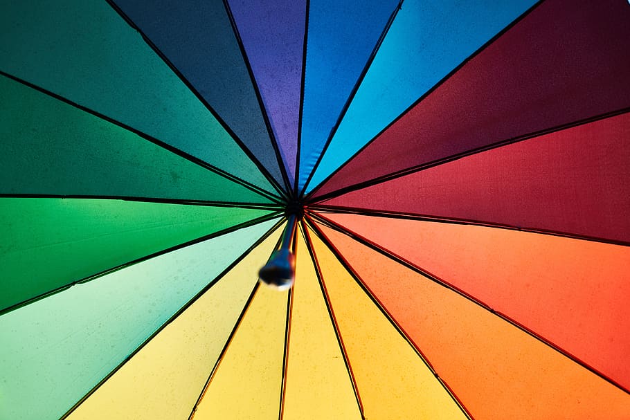 colors, rainbow, live, umbrella, sun visor, rain, happiness, texture, pattern, decor