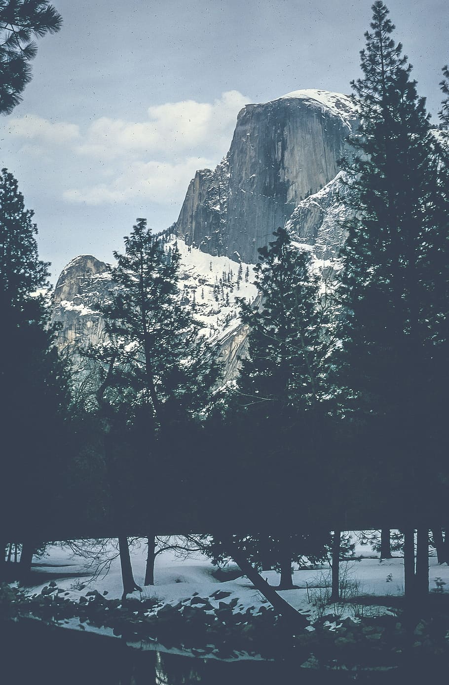 Half Dome, invierno, Valle de Yosemite, nacional, América, California, Cúpula, Glaciar, Verde, Lago