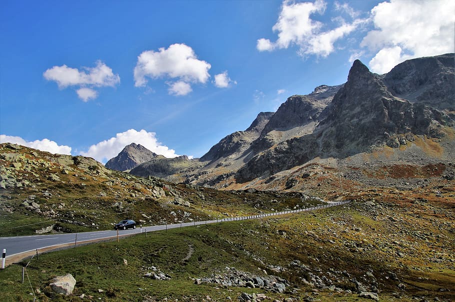 cara, pegunungan Alpen, jalan raya, tinggi, gunung, padang rumput, julierpass, puncak, lingkungan, ketinggian