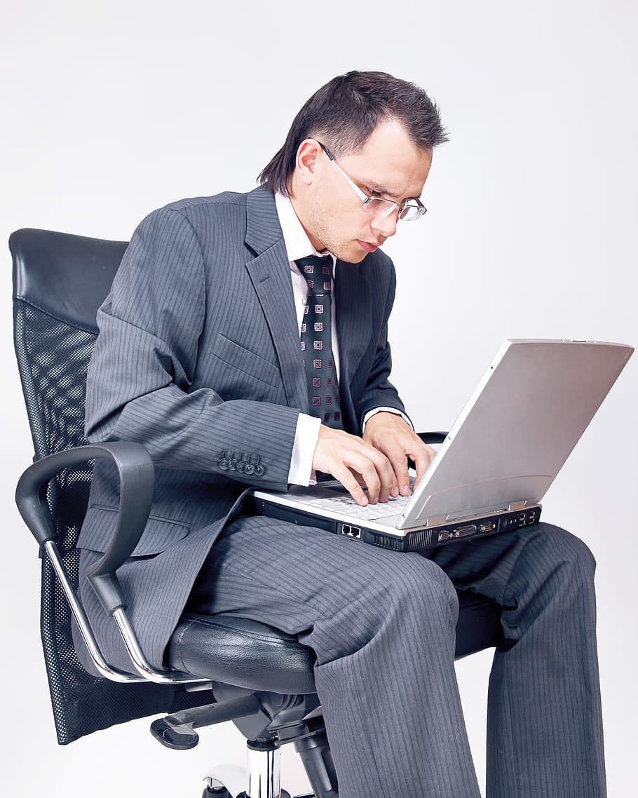 computadora portátil, adulto, jefe, negocios, empresario, computadora, capa, humano, trabajo, masculino