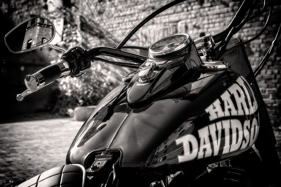 motorcycle, harley davidson, bike, machine, harley, two wheeled vehicle, chrome, black, close up, america