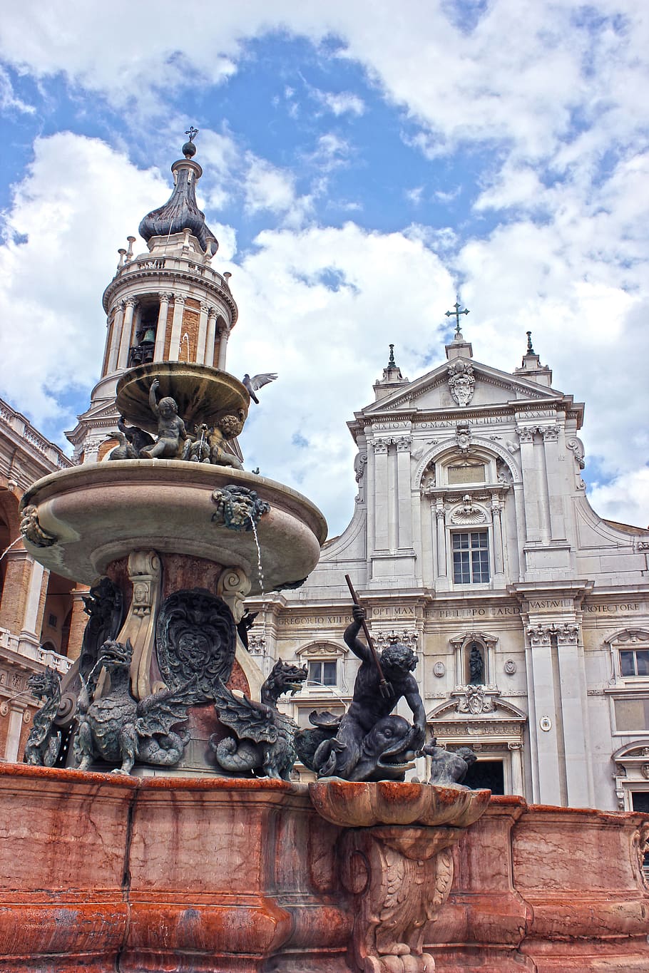 fontana, loreto, italy, sanctuary, pilgrims, historian, sculpture, architecture, built structure, cloud - sky