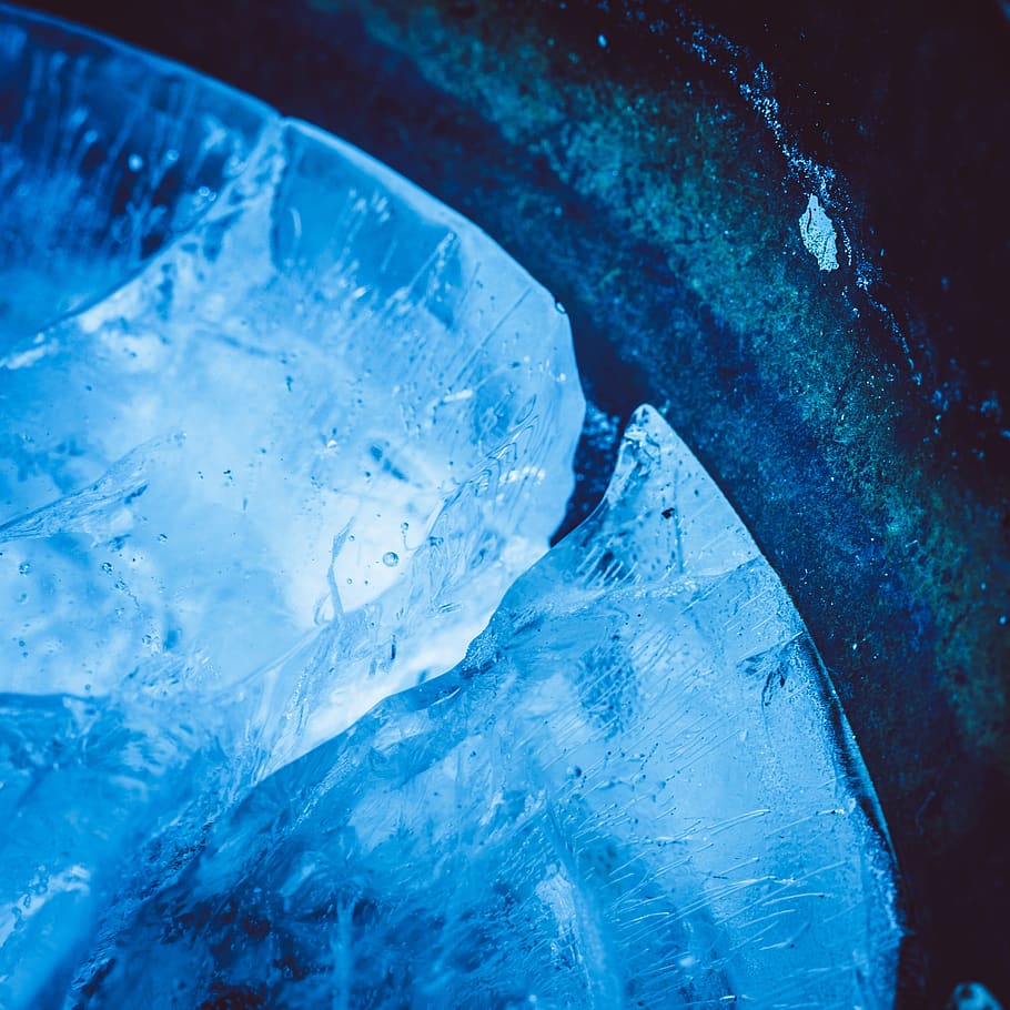 es, biru, air, pot, celah, beku, musim dingin, dingin, ze, kristal