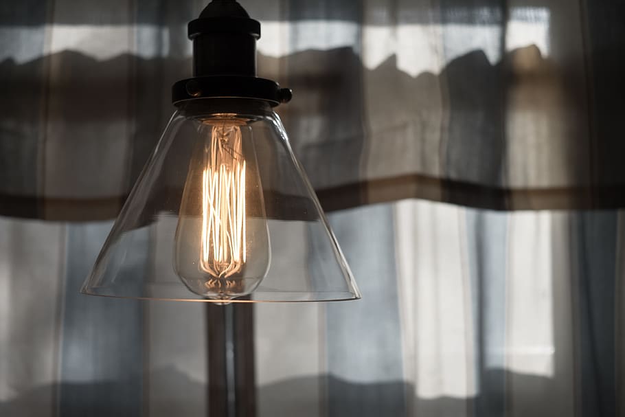 electricity, light, bulb, lamp, curtain, glass - material, transparent, light bulb, lighting equipment, illuminated