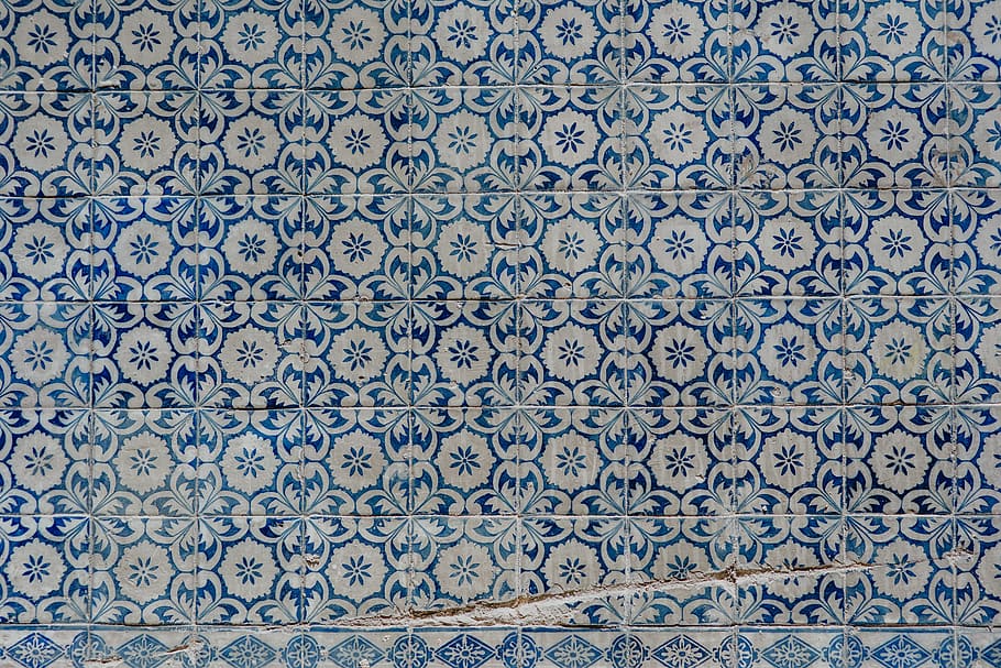 azulejos portugueses, típico, vitrificado, cerâmica, telhas, lisboa, portugal, plano de fundo, parede, padrão