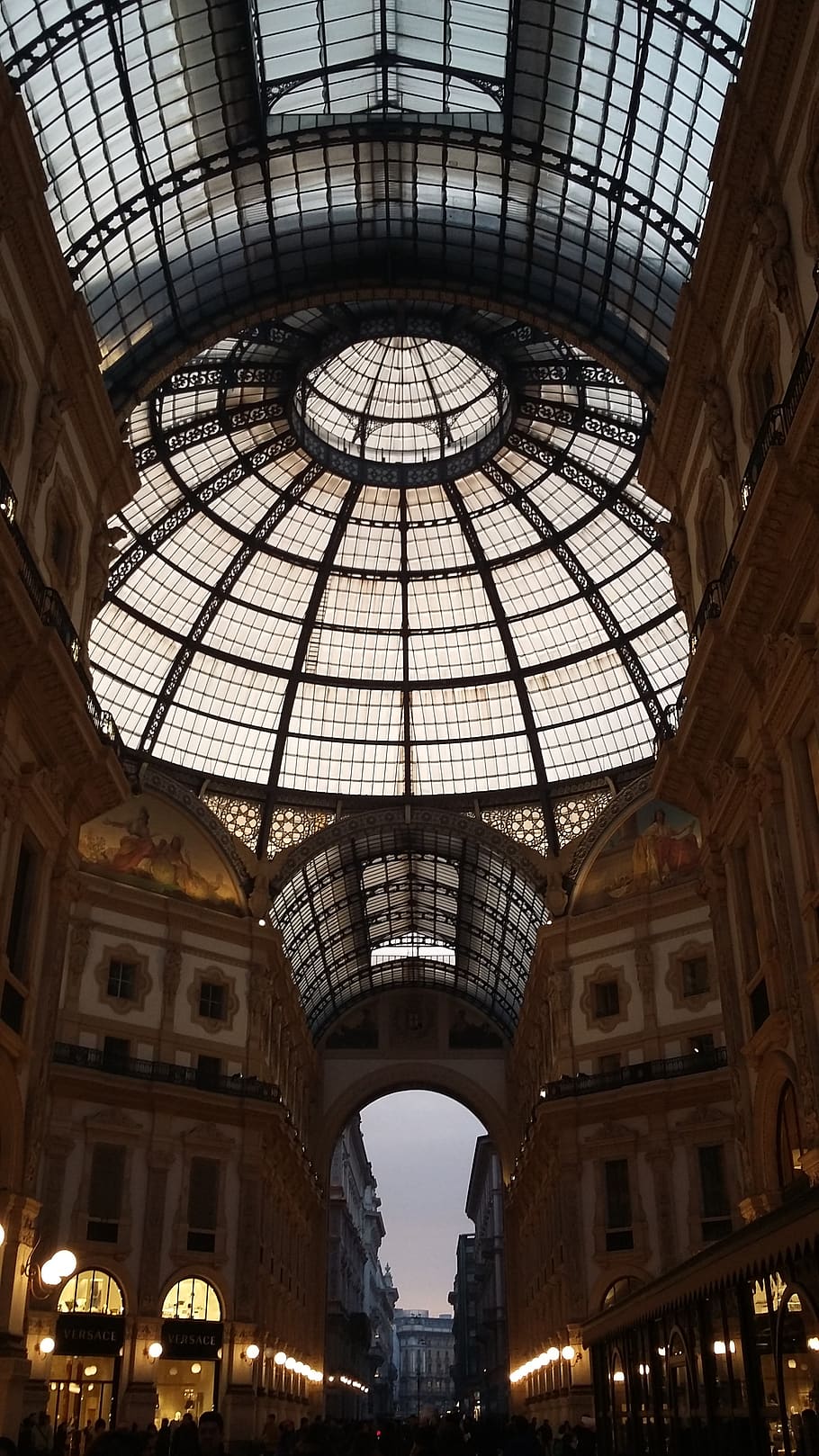 galleria vittorio emanuele, milan, architecture, glass, built structure, low angle view, ceiling, indoors, arch, travel destinations