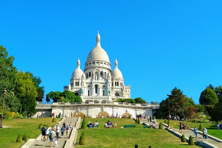 París, Montmartre, basílica, Francia, viajar, monumento, Planta, arquitectura, grupo de personas, exterior del edificio