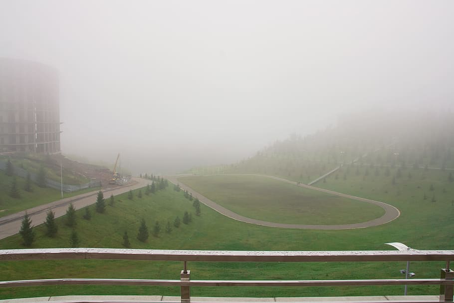 cold, field, fog, foggy, green, grey, haze, hazy, ufa, mist