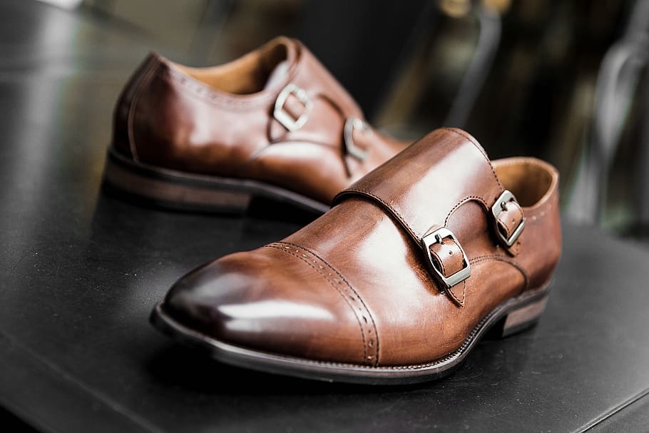 shoes men, shoe, shine monstrap, leather, pair, fashion, indoors, close-up, brown, dress shoe