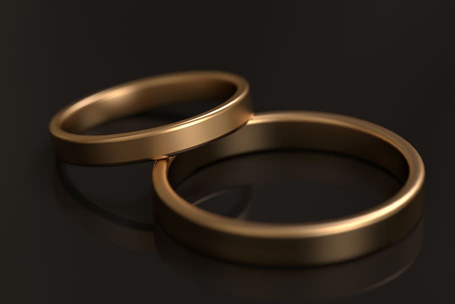 anillo, anillos de boda, joyas, oro, simplemente, par, anillos, boda, anillo de bodas, celebración