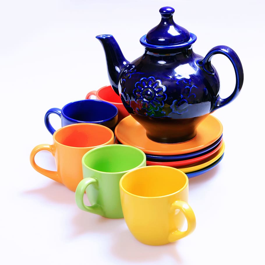 beverage, teapot, blue, bright, cafe, ceramic, clean, closeup, coffee, color