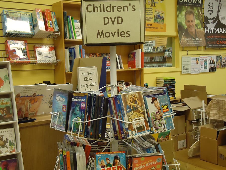 dvds, movies, children, kids, spinner, rack, display, store, shop, buy