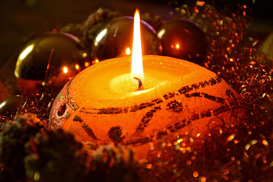 lilin, cahaya lilin, cahaya, api, membakar, kedatangan, sebelum natal, natal, dekorasi, dekorasi natal