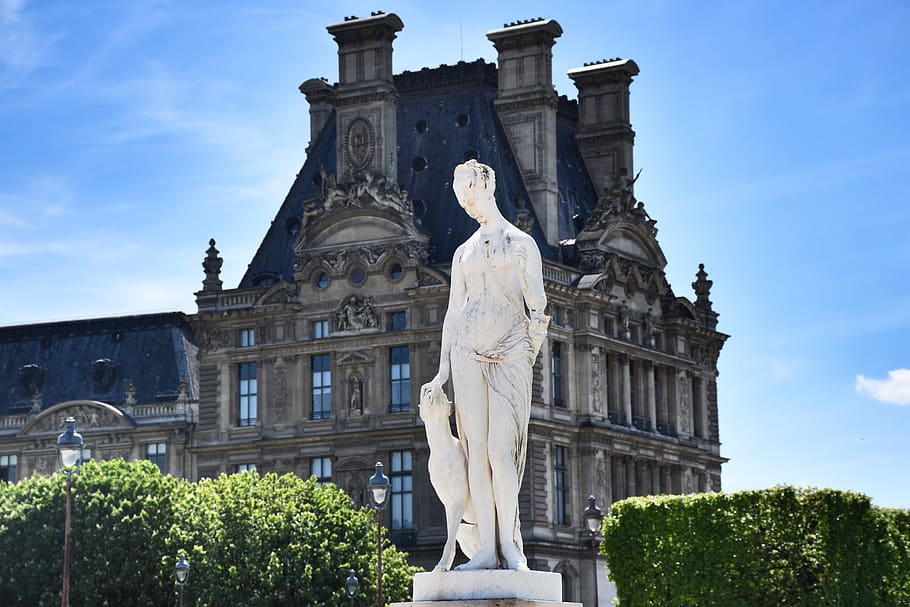 paris, louvre, taman tuileries, patung marmer, seni, museum, istana, historis, prancis, eropa