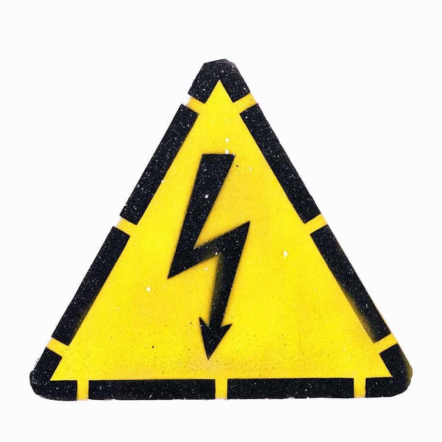 sign, caution, mark, yellow, dangerous, danger, isolated, technical, white, symbol