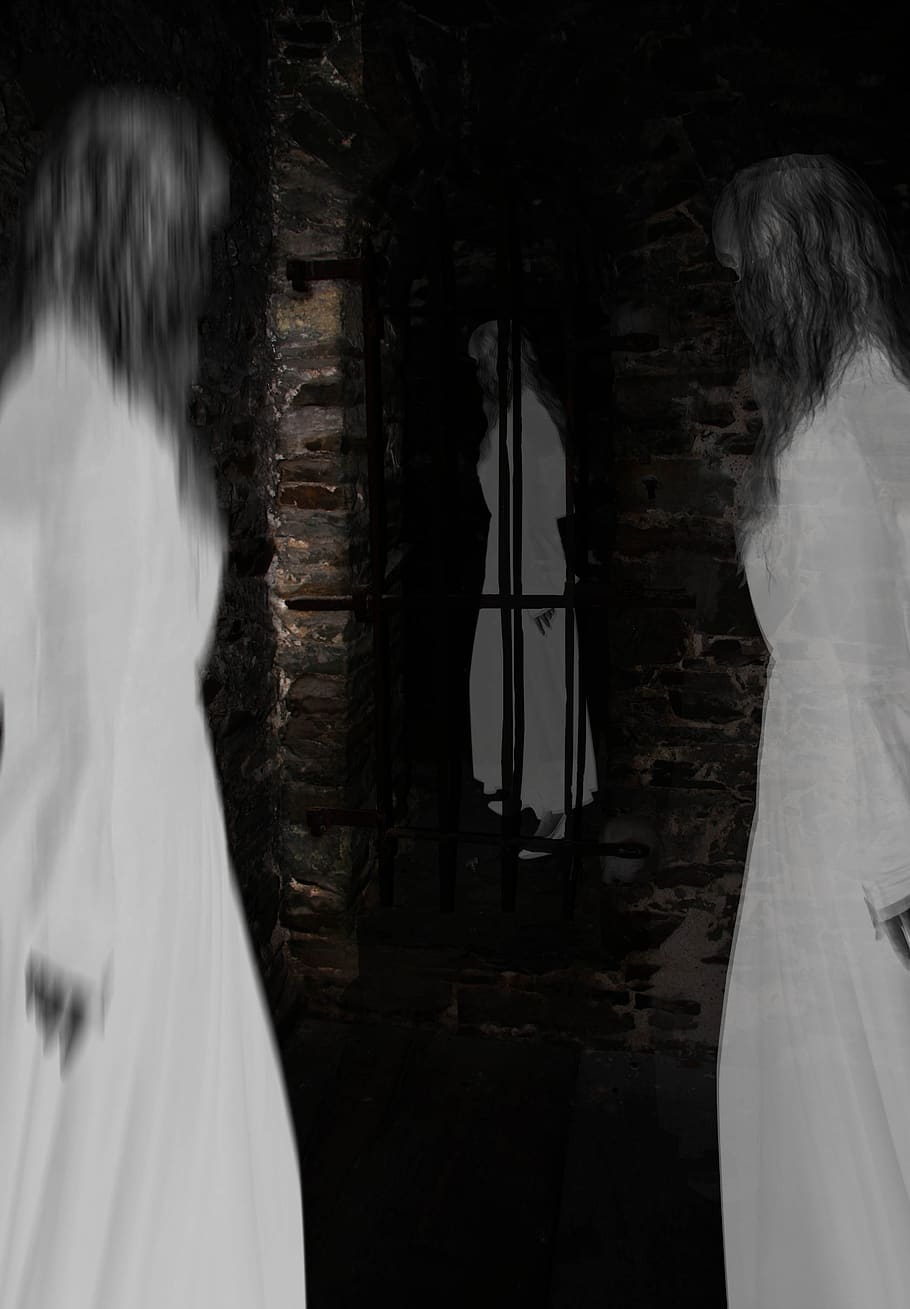 spooky, caught, masonry, facade, imprisoned, grid, ruin, ghosts, woman, white