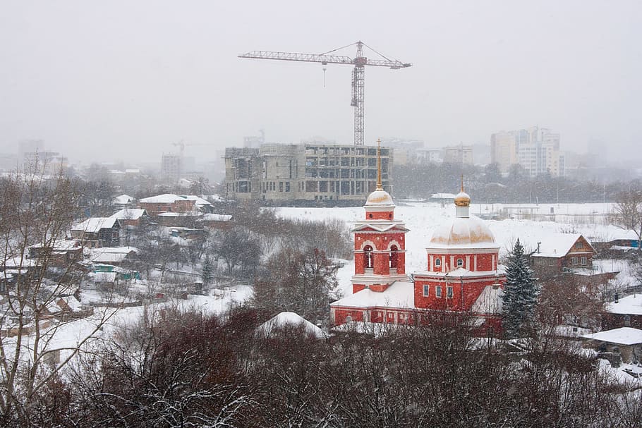 brick, building, cathedral, church, city, cold, day, high, historical, ufa