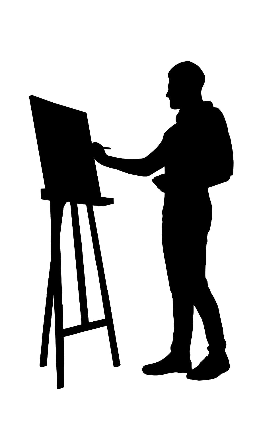 illustration, artist, standing, easel, working, painting., silhouette, drawing, painter, isolated