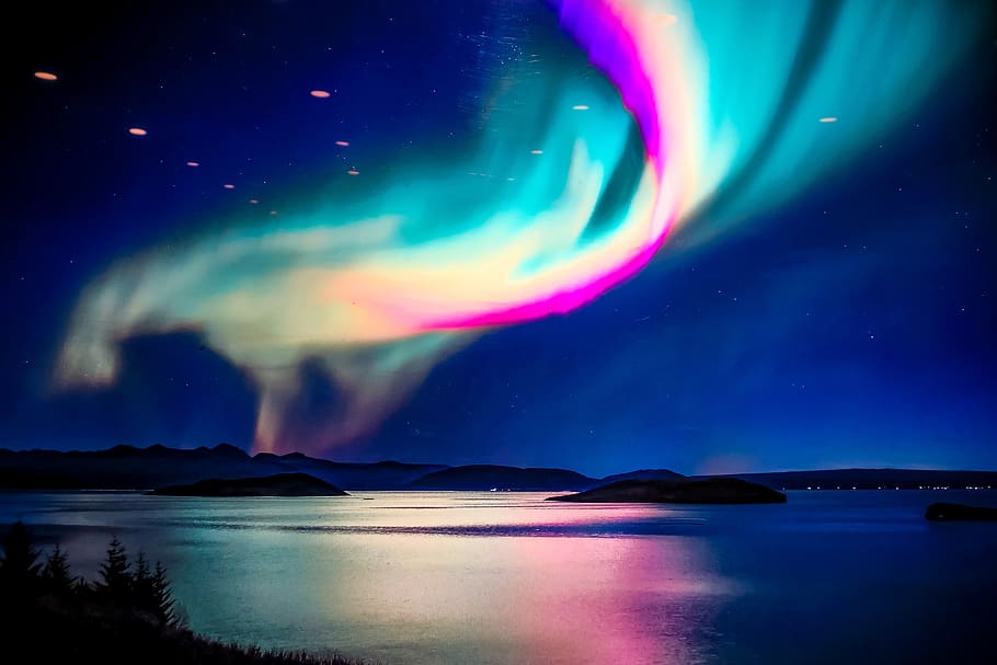 islandia, will o 'the wisp, reykjavik, aurora boreal, espectacular, noche, oscuridad, belleza en la naturaleza, agua, paisajes: naturaleza