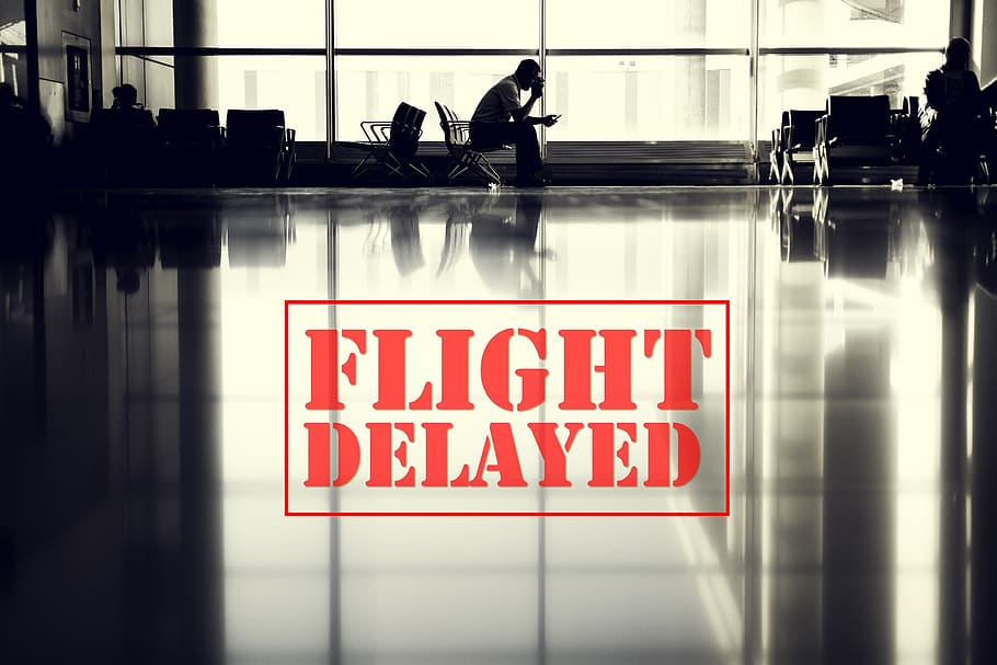 penerbangan, penundaan, bandara, dibatalkan, menunggu, kamar, naik, penumpang, perjalanan, kompensasi