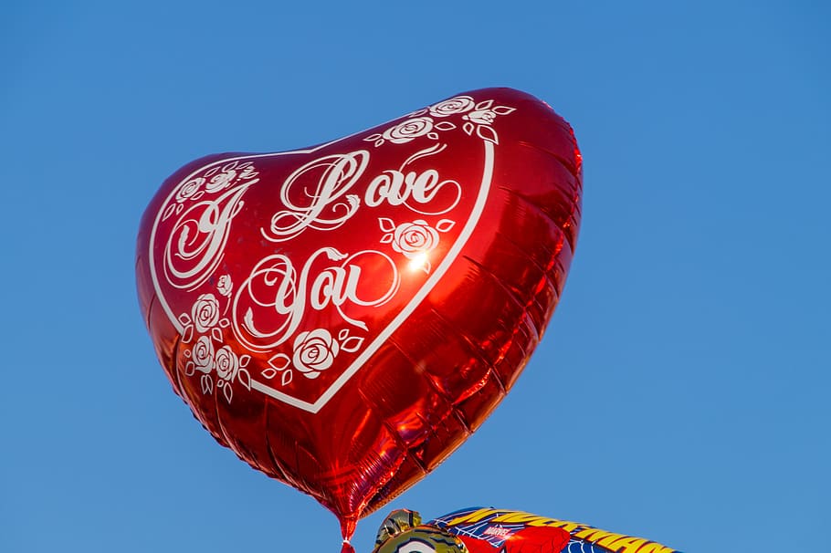 balloon, i love you, market, bremen, red, blue, sky, heart shape, clear sky, nature