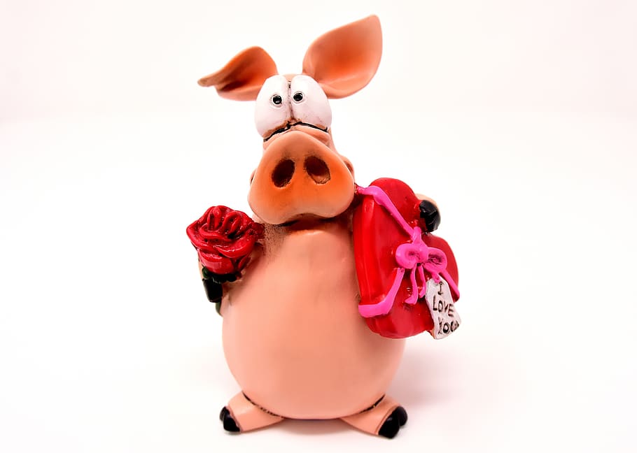 piglet, figure, lucky pig, love, valentine's day, heart, affection, cute, decorative, luck