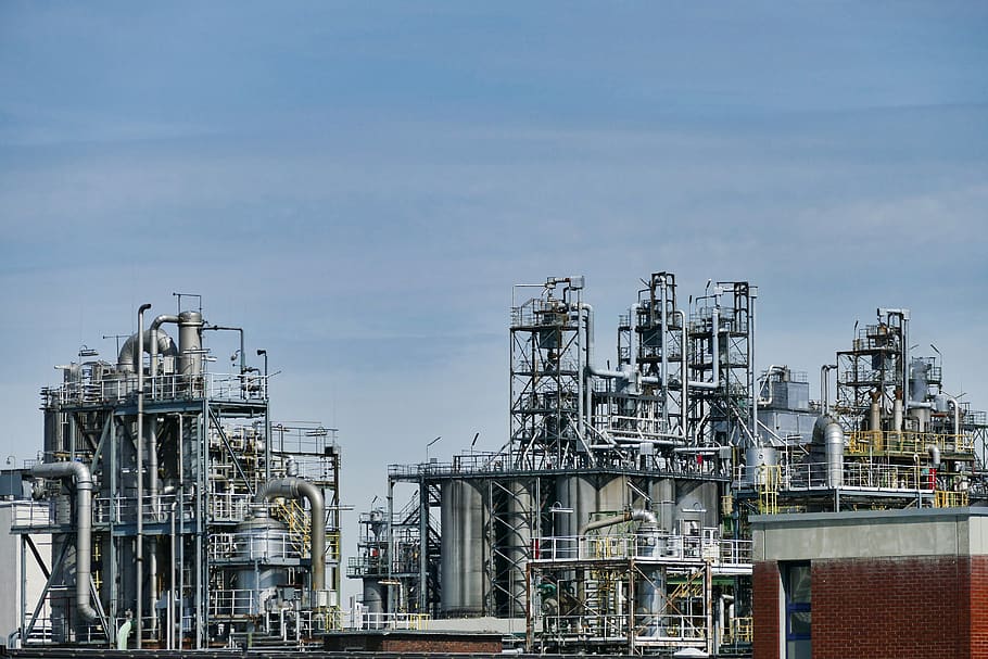 refinery, oil, industry, gas, silhouette, oil refinery, crude oil, mineral oil, factory, architecture