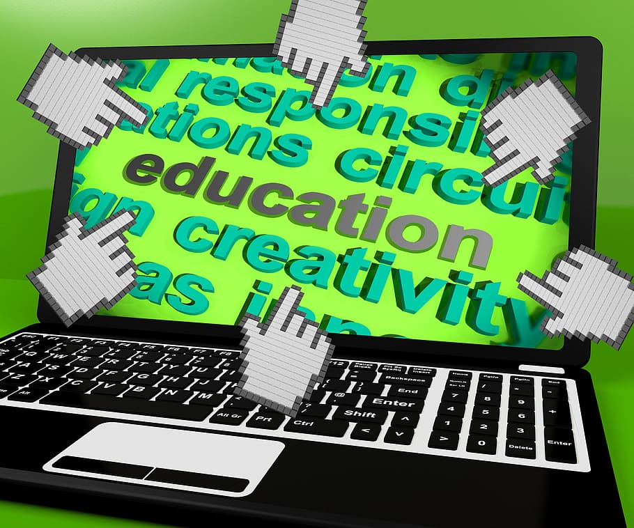 educação tela do laptop, mostrando, ensino, aprendizagem, treinamento, aprendiz, computador, educar, educação, instruir