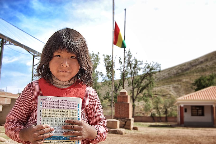 education, bolivia, girl, indigenous, school, portrait, childhood, holding, one person, child