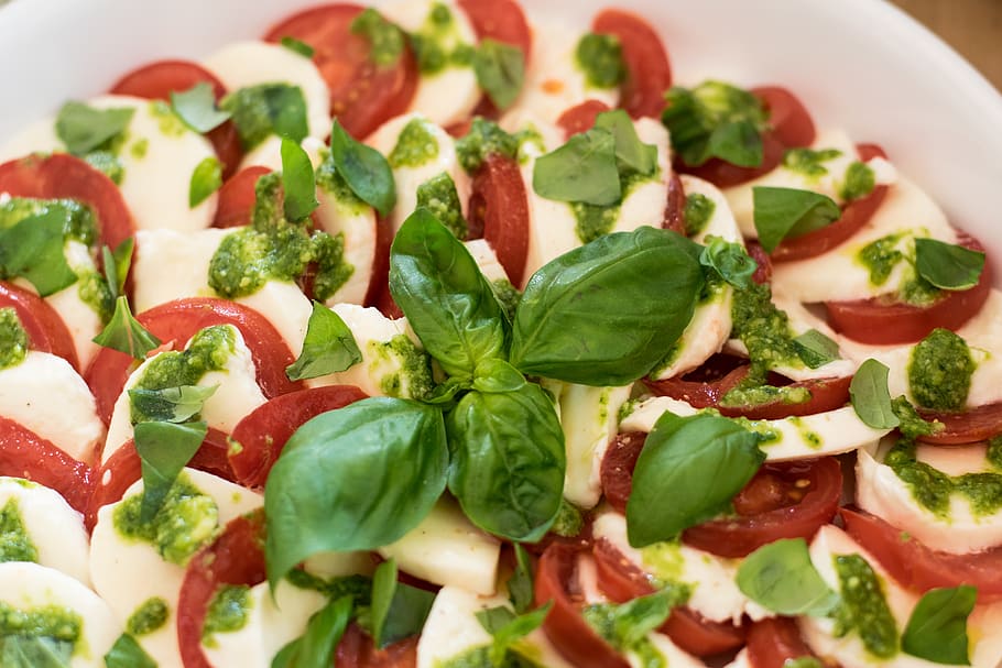 basil, food, vegetables, cheese, meal, gourmet, healthy, tomato, dinner, salad