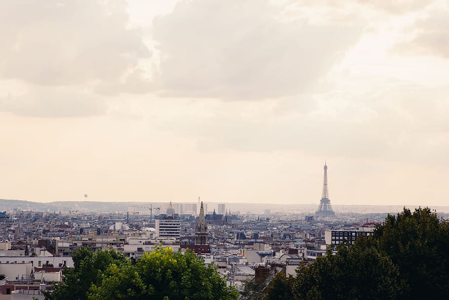panoramic, view, paris, eiffel tower, backround, arc, architectural, architecture, bridge, bright