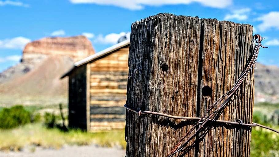 big bend, western, barbed wire, fence, southwest, texas, rust, desert, post, wood - material