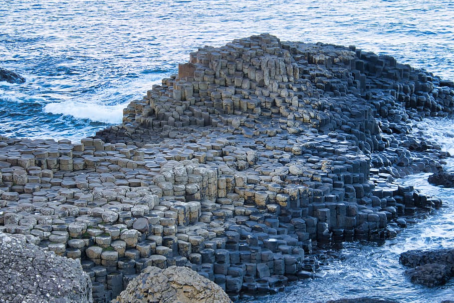 northern ireland, giant's causeway, basalt, columnar basalt, cliff, sea, ocean, water, rock, rock - object