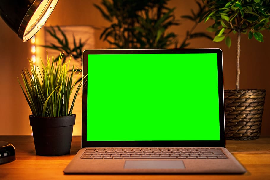 computadora portátil, computadora, pantalla verde, cuaderno, oficina, internet, tecnología, escritorio, macbook, monitor