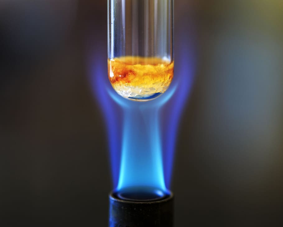 reação de combustão, usando sacarose, produzir, caramelo, vapor., química, ciência, produtos químicos, pesquisa, sólidos