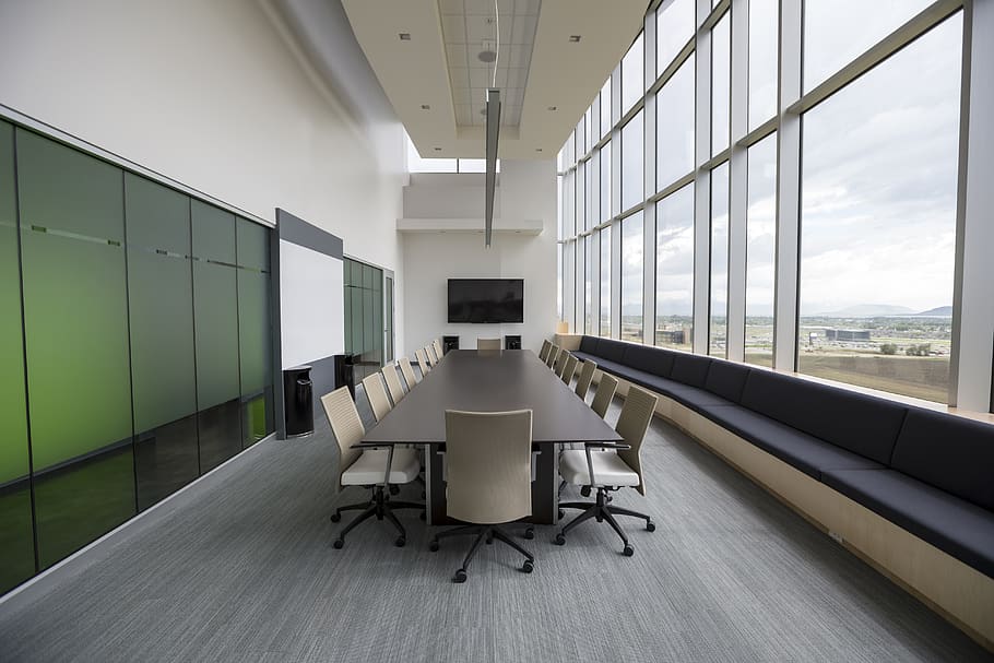 chairs, conference room, long table, office, table, windows, seat, indoors, window, chair
