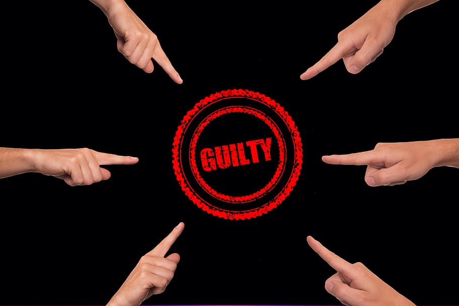 guilty, finger, suggest, interpretation, imprisonment for debt, sinful, charged, complicit, faulty, liable