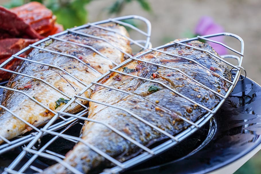 fish, sea bream, eat, barbecue, grill, food, court, cook, meal, fresh
