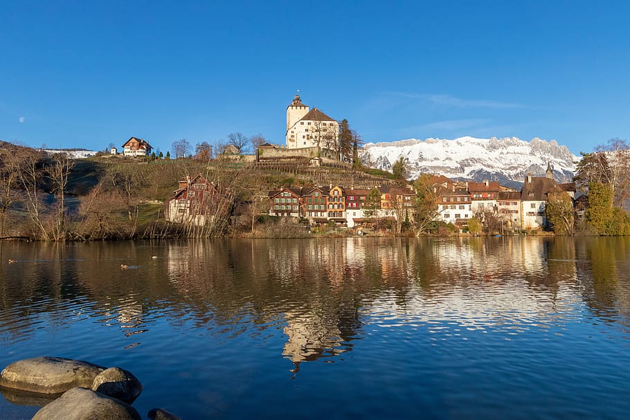 lake, castle, be mountain, book, grabs, switzerland, mirroring, romantic, places of interest, building